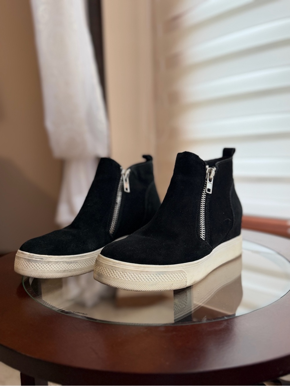 Steve Madden Black Suede Platform Zip Ankle Boots